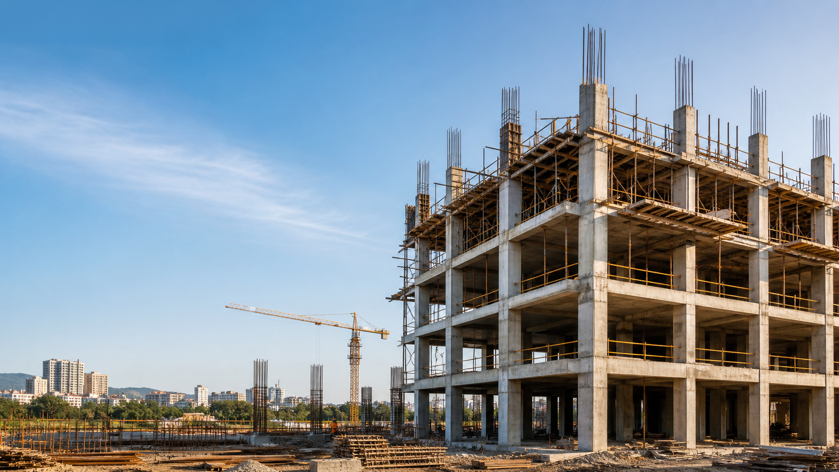 Concrete building structure under construction