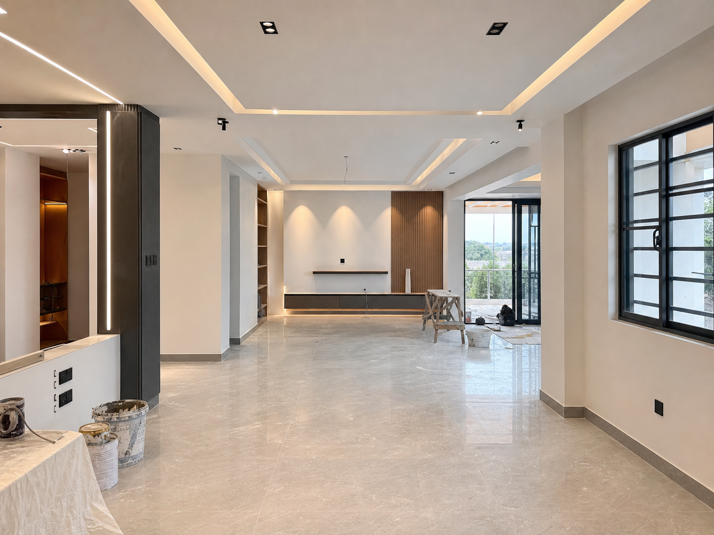 Renovated interior near completion